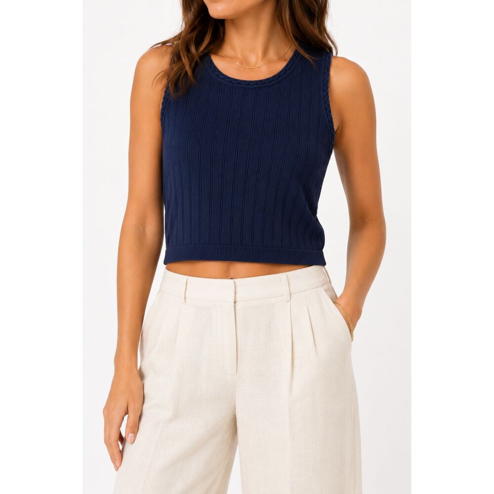 Republic Truth Navy Blue Ribbed Knit Cropped Tank Top Women's XL Sleeveless